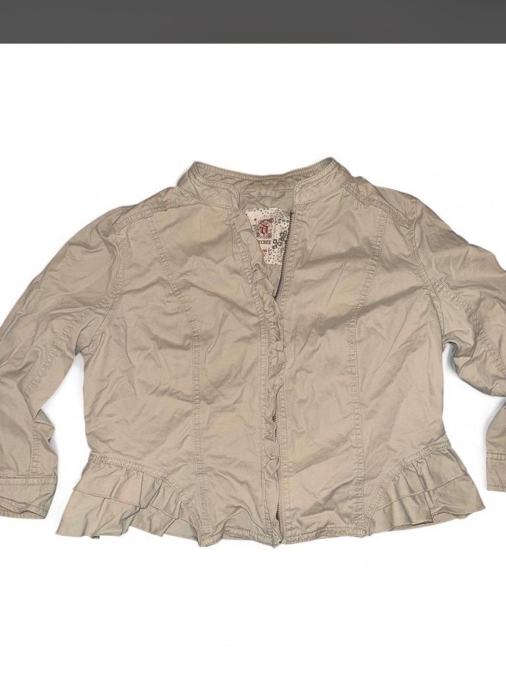 Y2K early 00s Decree Ruffle Cropped Khaki Utility Jacket XL
